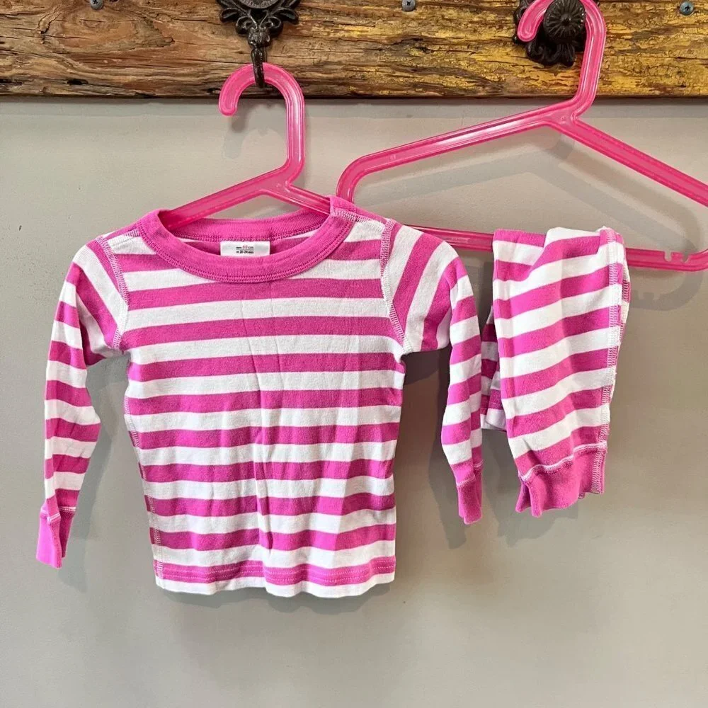 Hanna Andersson‎ Pink Striped Long John Pajama Set- Size 18-24m